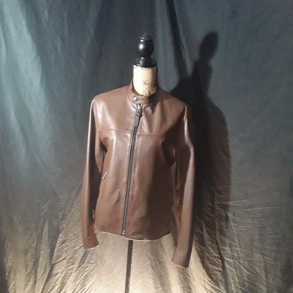 Mens Coach Leather Racer Jacket (dark fawn) - Picture 2 of 4